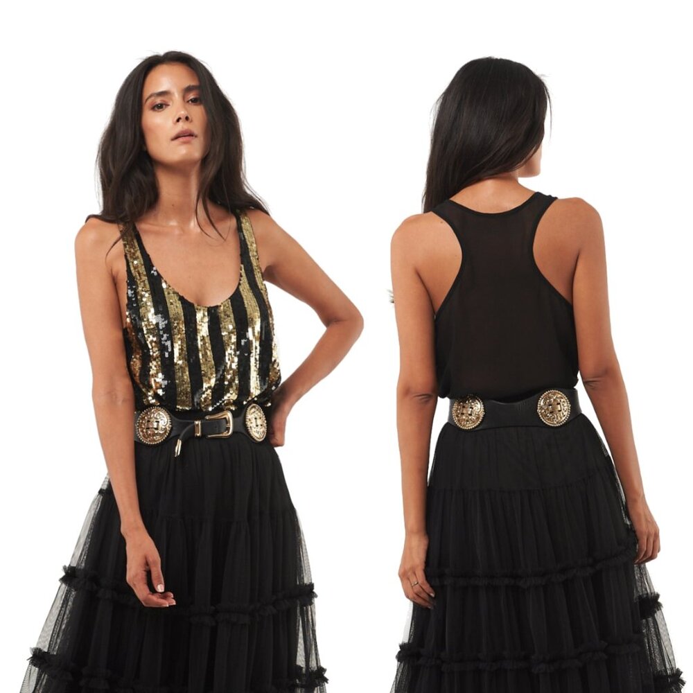 SETA 'Spark' Black & Gold Sequin Mesh Tank / NWT - Picture 4 of 8